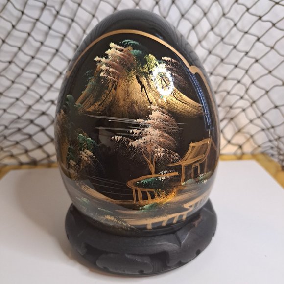 Unbranded Other - VINTAGE ASIAN Handpainted Ceramic Egg 6in.  W/ Stand